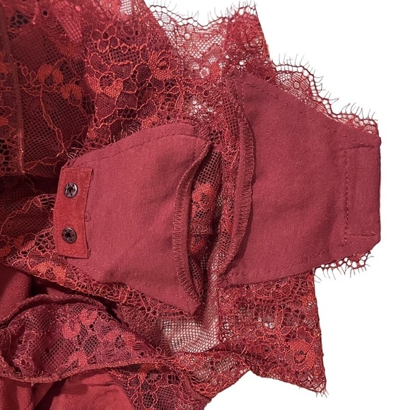 Free People Elsa Bodysuit Top Wine Size Large Surplice Neck Long Sleeve - Picture 9 of 11